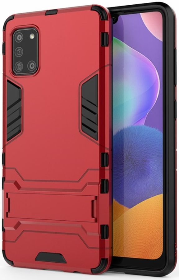 Samsung Galaxy A31 Hoesje Hybride Back Cover met Kickstand Rood afbeelding 1