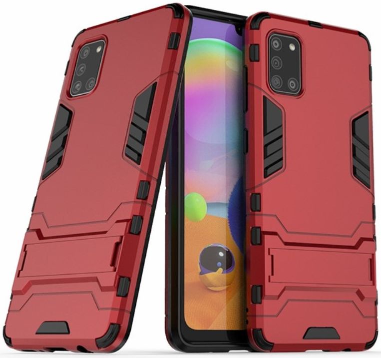 Samsung Galaxy A31 Hoesje Hybride Back Cover met Kickstand Rood afbeelding 2