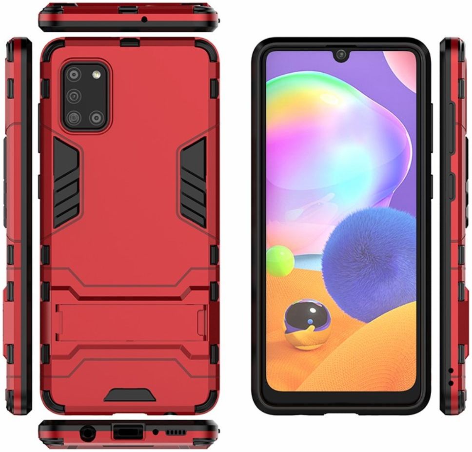 Samsung Galaxy A31 Hoesje Hybride Back Cover met Kickstand Rood afbeelding 5