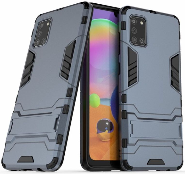 Samsung Galaxy A31 Hoesje Hybride Back Cover met Kickstand Blauw afbeelding 2