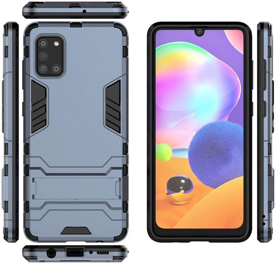 Samsung Galaxy A31 Hoesje Hybride Back Cover met Kickstand Blauw afbeelding 5