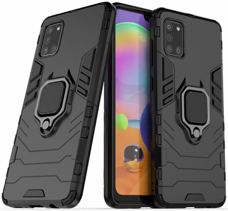 Samsung Galaxy A31 Hoesje Hybride met Kickstand Back Cover Zwart afbeelding 2