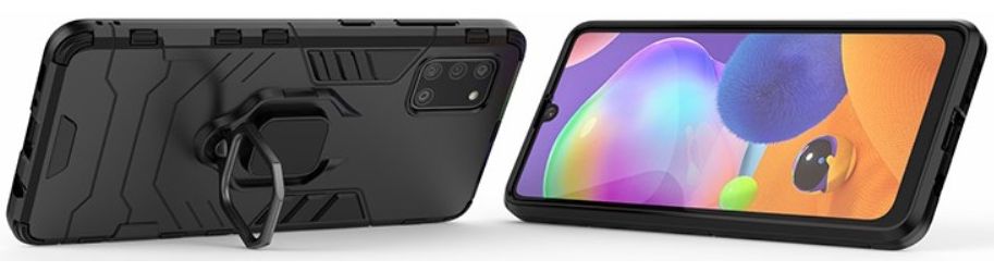 Samsung Galaxy A31 Hoesje Hybride met Kickstand Back Cover Zwart afbeelding 3