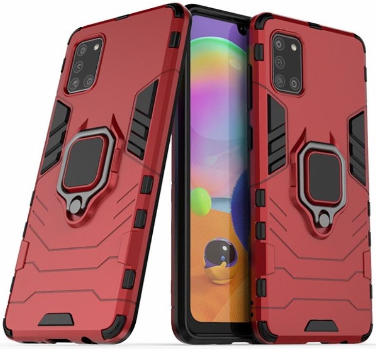 Samsung Galaxy A31 Hoesje Hybride met Kickstand Back Cover Rood afbeelding 2