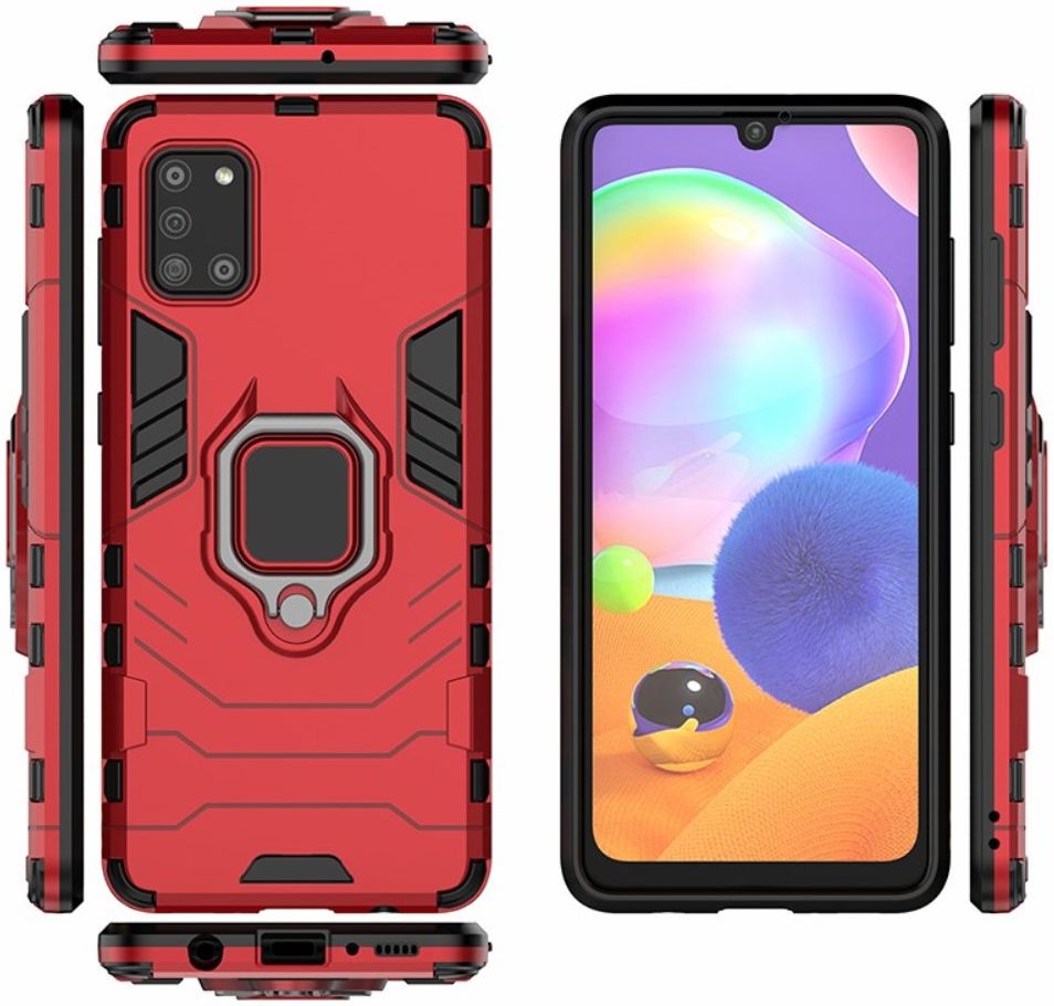 Samsung Galaxy A31 Hoesje Hybride met Kickstand Back Cover Rood afbeelding 4