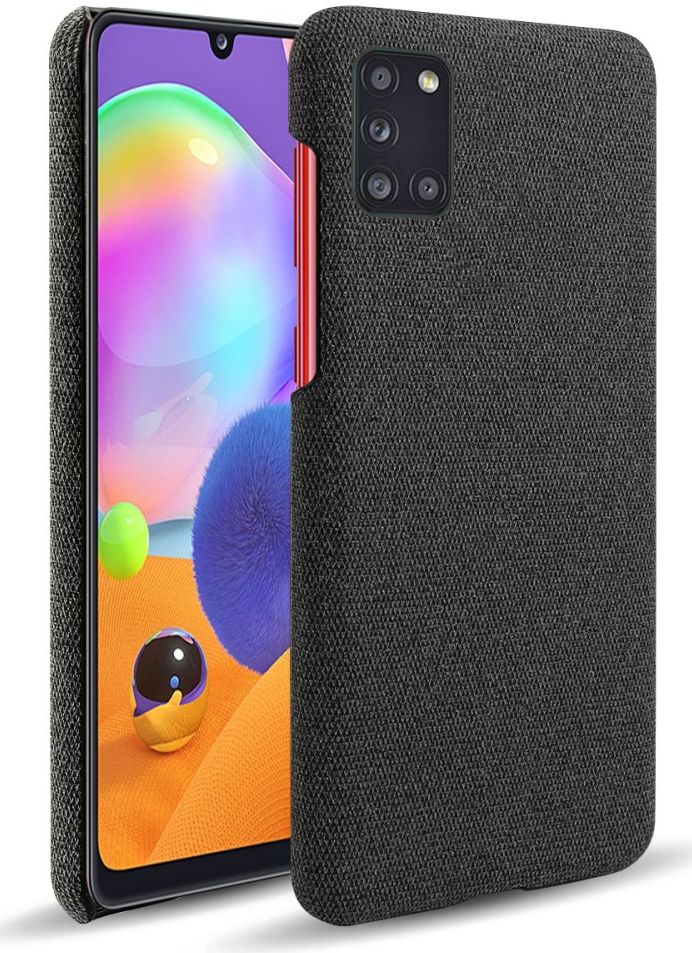 Samsung Galaxy A31 Hoesje met Stof Textuur Hard Back Cover Zwart afbeelding 1
