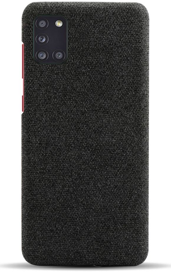 Samsung Galaxy A31 Hoesje met Stof Textuur Hard Back Cover Zwart afbeelding 2