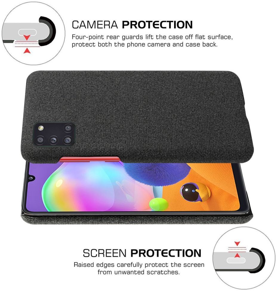 Samsung Galaxy A31 Hoesje met Stof Textuur Hard Back Cover Zwart afbeelding 4
