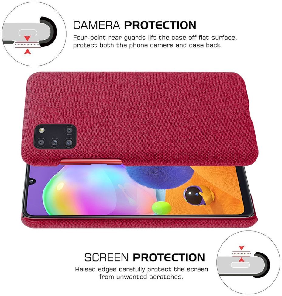 Samsung Galaxy A31 Hoesje met Stof Textuur Hard Back Cover Rood afbeelding 4