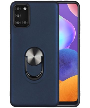 Samsung Galaxy A31 Hoesje met Kickstand Ring Back Cover Donker Blauw Hoesjes