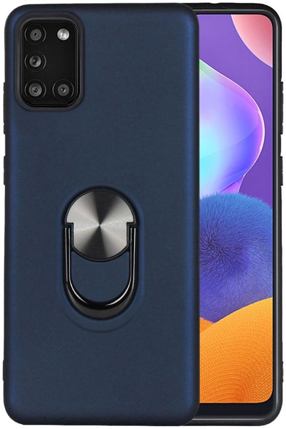 Samsung Galaxy A31 Hoesje met Kickstand Ring Back Cover Donker Blauw afbeelding 1