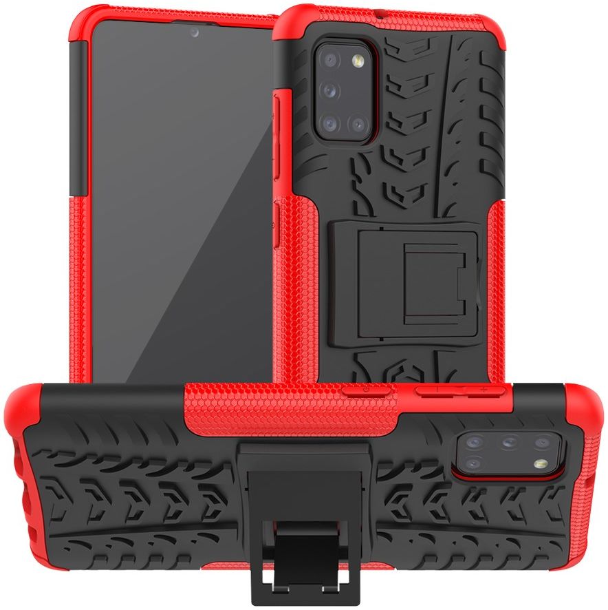 Samsung Galaxy A31 Hoesje Hybride Robuuste Back Cover Zwart Rood afbeelding 2