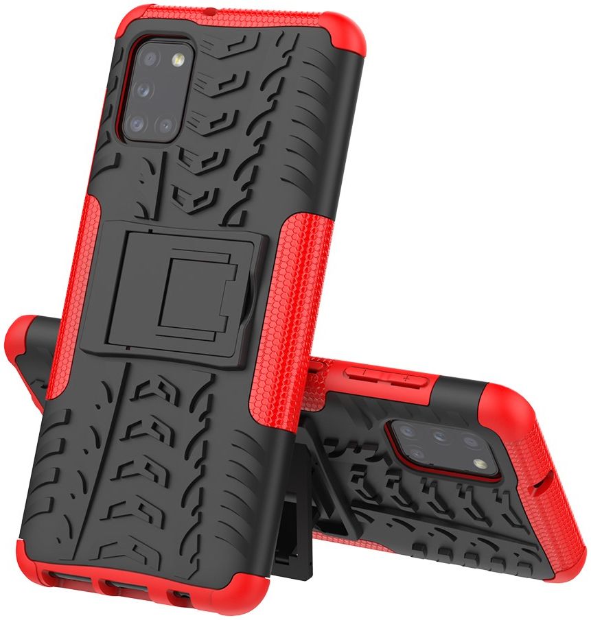 Samsung Galaxy A31 Hoesje Hybride Robuuste Back Cover Zwart Rood afbeelding 1