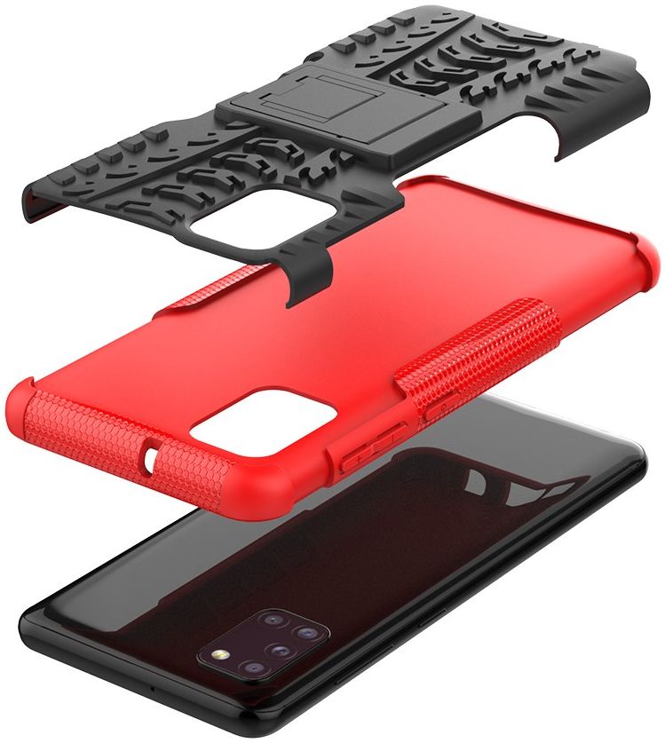 Samsung Galaxy A31 Hoesje Hybride Robuuste Back Cover Zwart Rood afbeelding 4