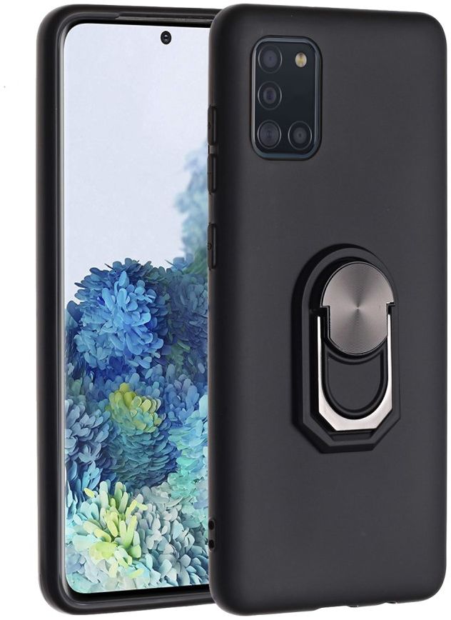 Samsung Galaxy A31 Hoesje met Magnetische Ring Kickstand Zwart afbeelding 1