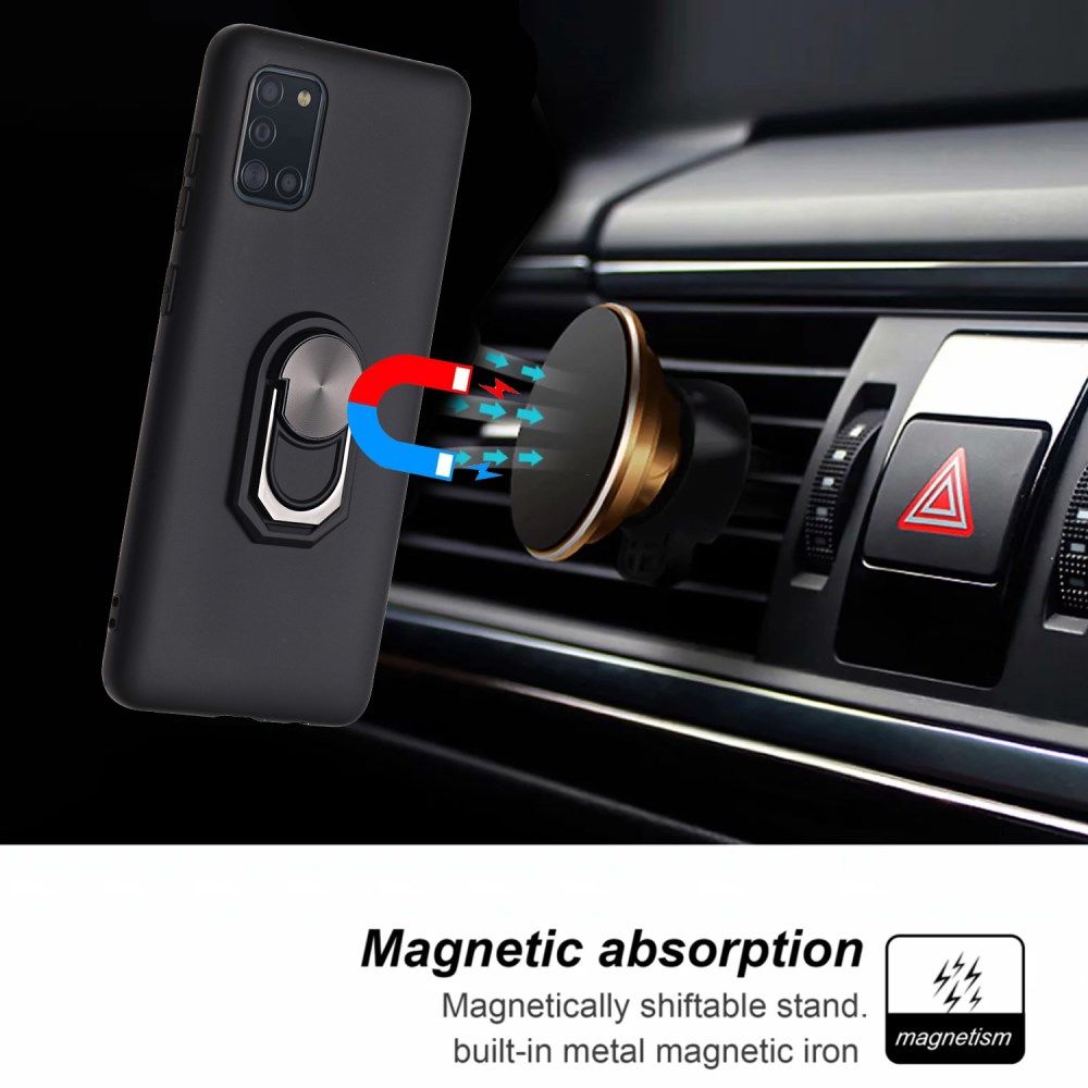 Samsung Galaxy A31 Hoesje met Magnetische Ring Kickstand Zwart afbeelding 4