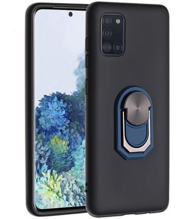 Samsung Galaxy A31 Hoesje met Magnetische Ring Kickstand Zwart Blauw Hoesjes