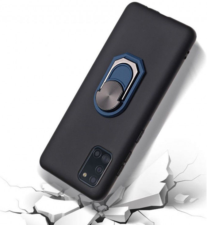 Samsung Galaxy A31 Hoesje met Magnetische Ring Kickstand Zwart Blauw afbeelding 2