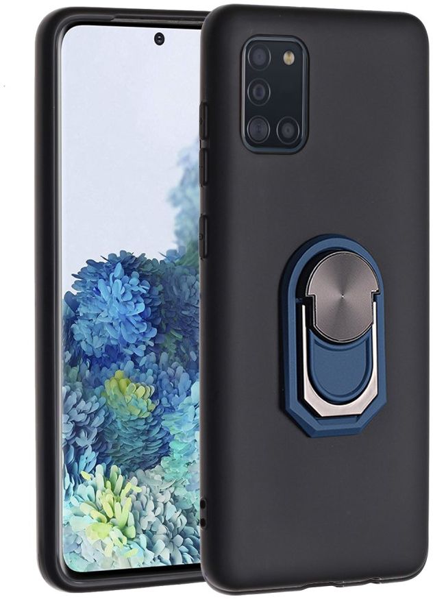 Samsung Galaxy A31 Hoesje met Magnetische Ring Kickstand Zwart Blauw afbeelding 1