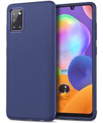 Samsung Galaxy A31 Hoesje Twill Slim Textuur Back Cover Donker Blauw