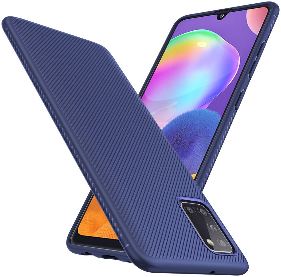 Samsung Galaxy A31 Hoesje Twill Slim Textuur Back Cover Donker Blauw afbeelding 2