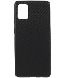 Samsung Galaxy A31 Hoesje Dun TPU Carbon Fiber Back Cover Zwart