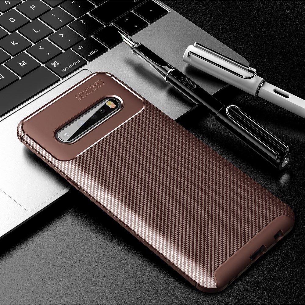 LG V60 ThinQ Hoesje Geborsteld Carbon Bruin afbeelding 2