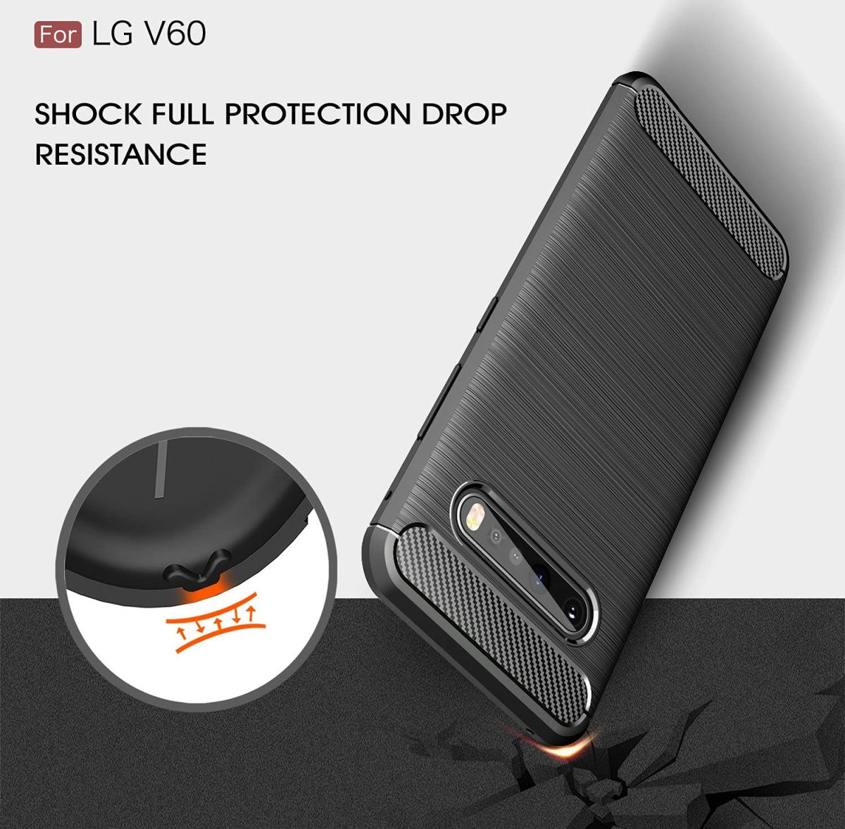 LG V60 ThinQ Geborsteld TPU Hoesje Zwart afbeelding 3