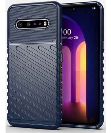 LG V60 ThinQ Twill Thunder Texture Back Cover Blauw Hoesjes