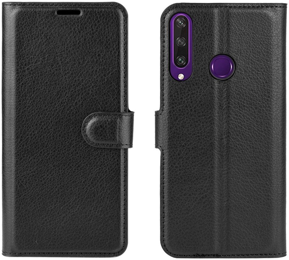 Huawei Y6p Litchi Skin Portemonnee Hoesje Zwart afbeelding 2