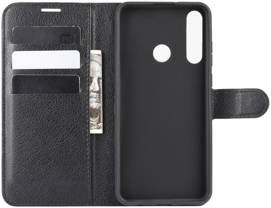 Huawei Y6p Litchi Skin Portemonnee Hoesje Zwart afbeelding 3