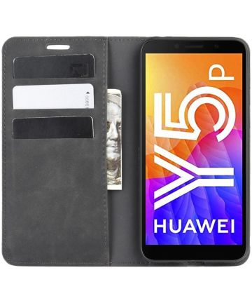 Huawei Y5p Book Case Hoesje Luxe Wallet Kunst Leer Zwart Hoesjes