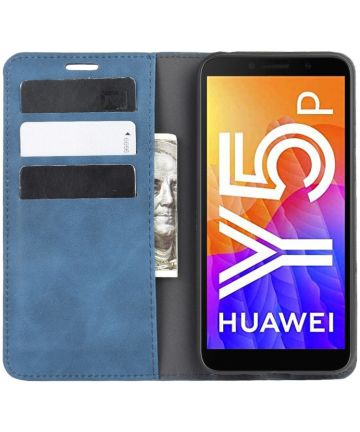Huawei Y5p Book Case Hoesje Luxe Wallet Kunst Leer Blauw Hoesjes