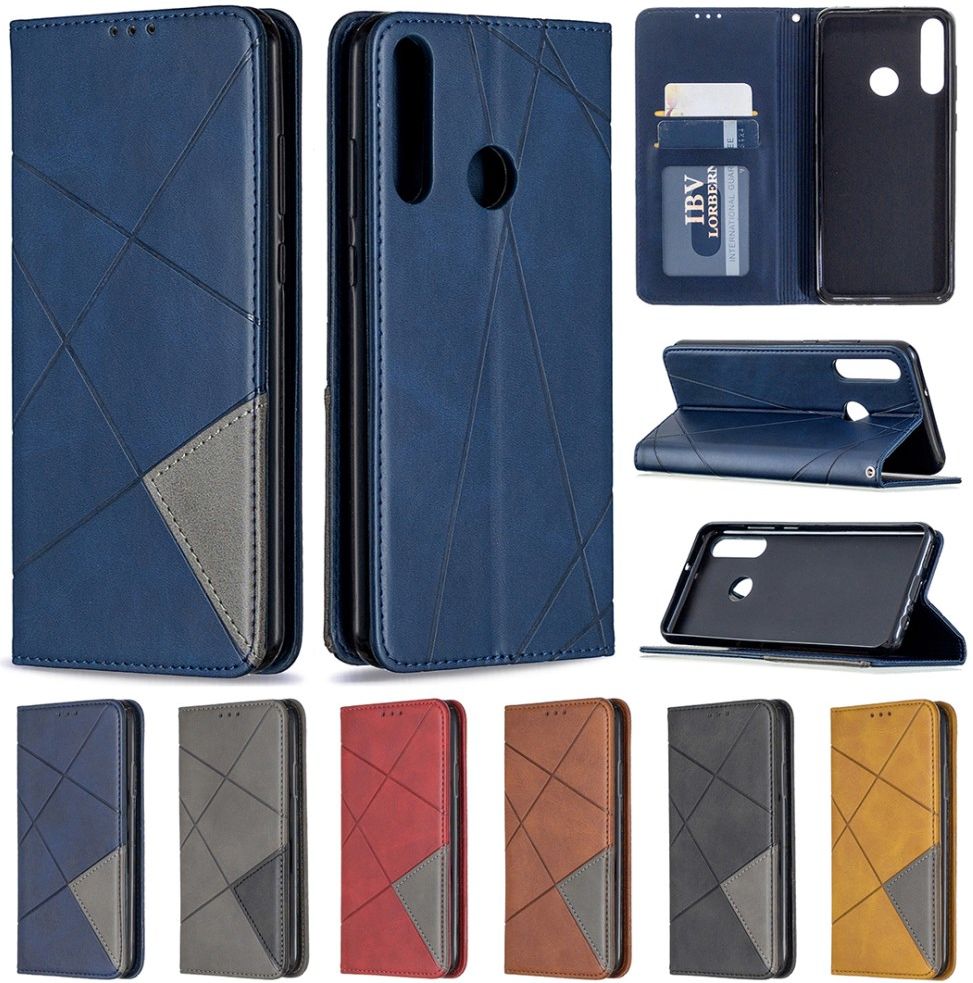 Huawei Y6p Geometrich Portemonnee Hoesje Zwart afbeelding 3