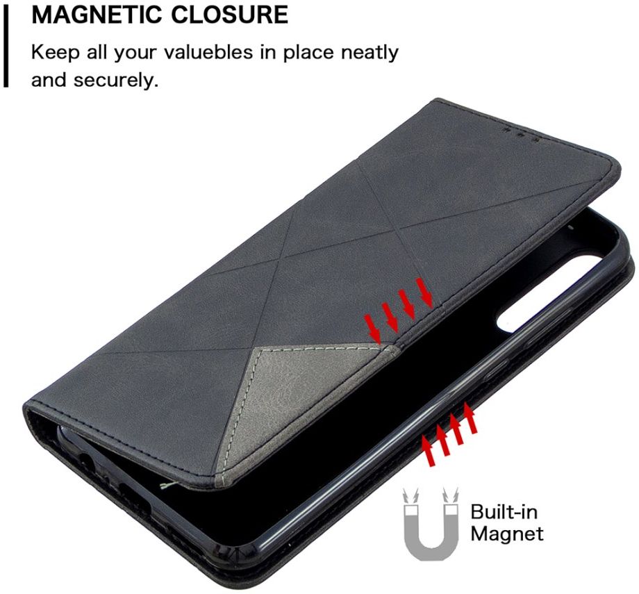 Huawei Y6p Geometrich Portemonnee Hoesje Zwart afbeelding 8