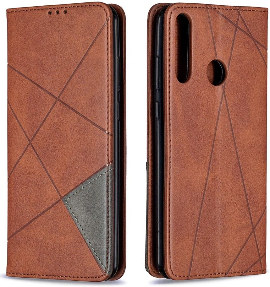 Huawei Y6p Geometrich Portemonnee Hoesje Coffee afbeelding 4