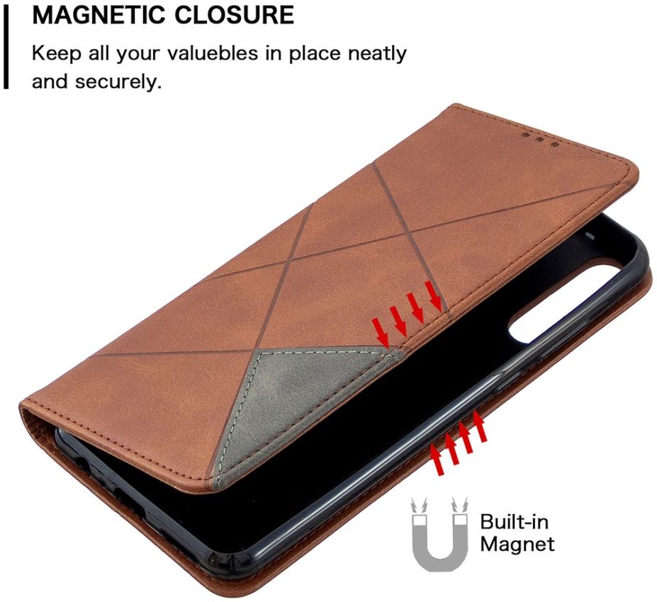 Huawei Y6p Geometrich Portemonnee Hoesje Coffee afbeelding 6