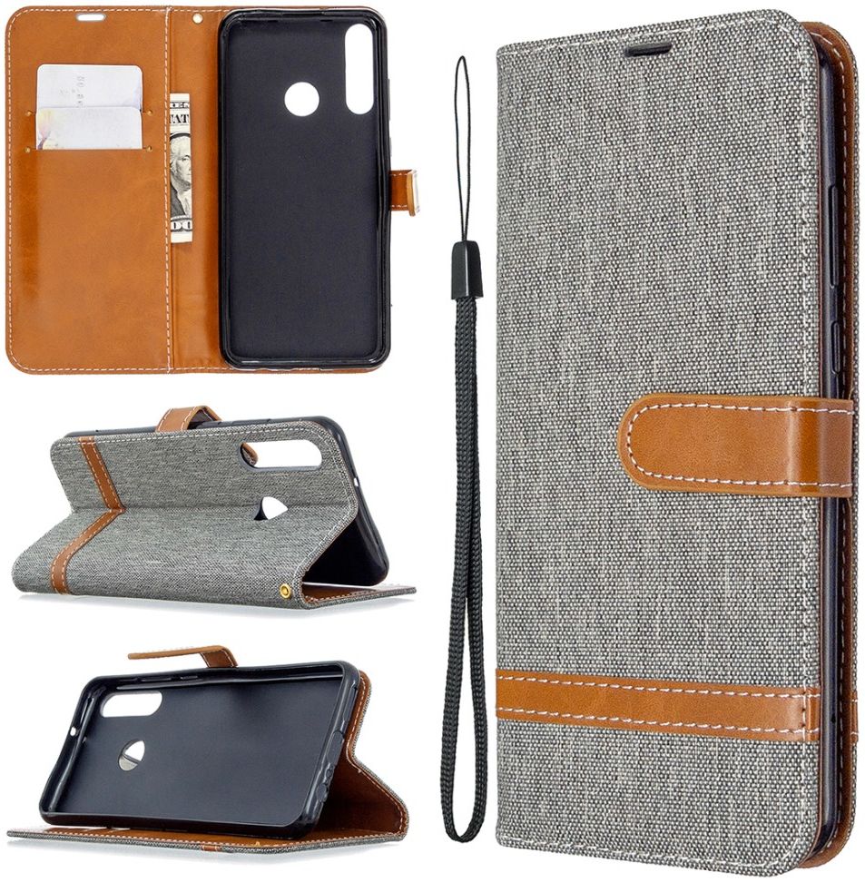 Huawei Y6p Jeans Portemonnee Hoesje Grijs afbeelding 1