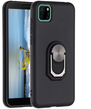 Huawei Y5p Siliconen Kickstand Cover Zwart Hoesjes