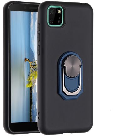 Huawei Y5p Siliconen Kickstand Cover Zwart / Blauw Hoesjes