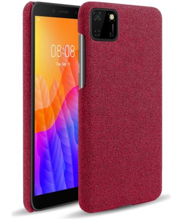 Huawei Y5p Stof Hard Back Cover Rood Hoesjes
