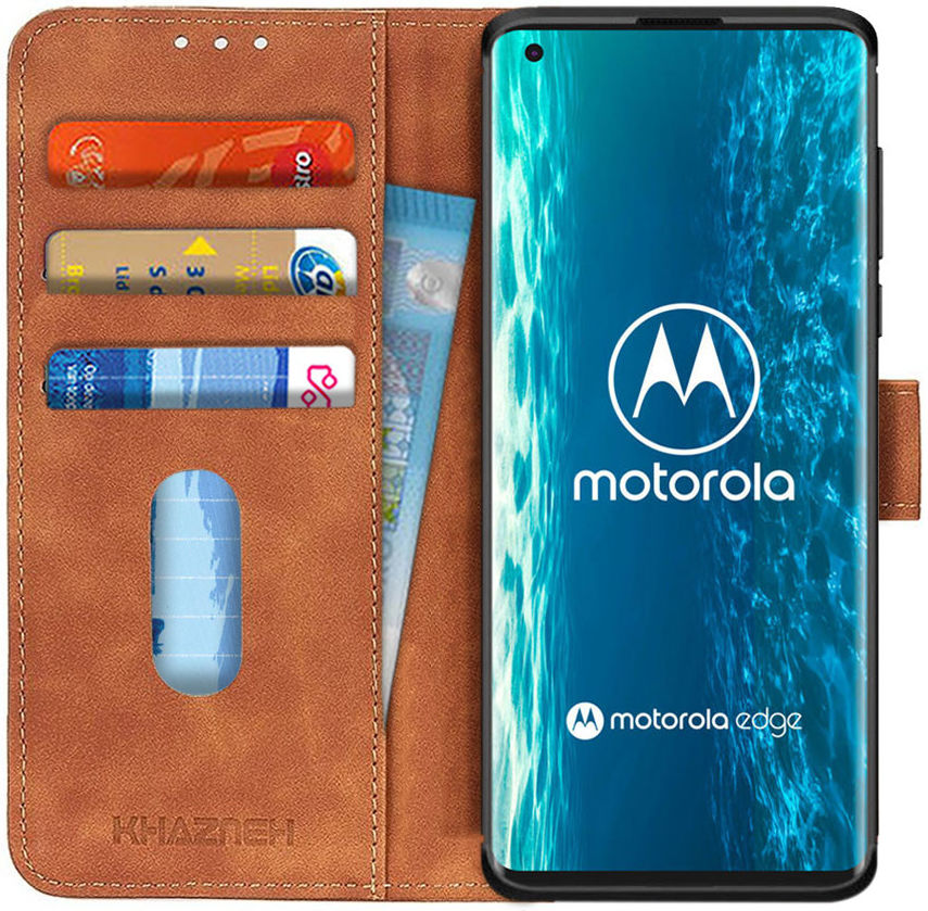 Motorola Edge vintage Portemonnee Hoesje Bruin afbeelding 1