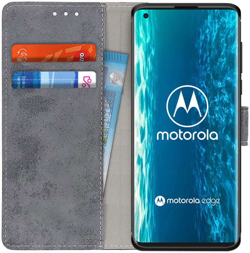 Motorola Edge Retro Portemonnee Hoesje Grijs afbeelding 1