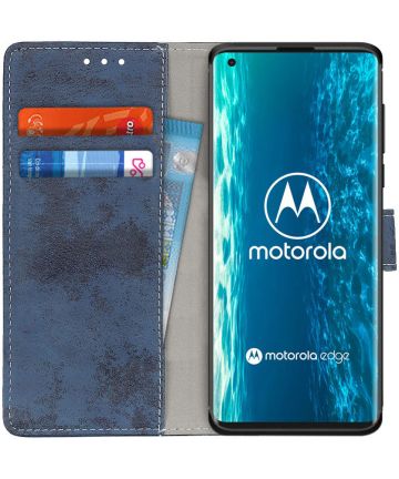 Motorola Edge Retro Portemonnee Hoesje Blauw Hoesjes