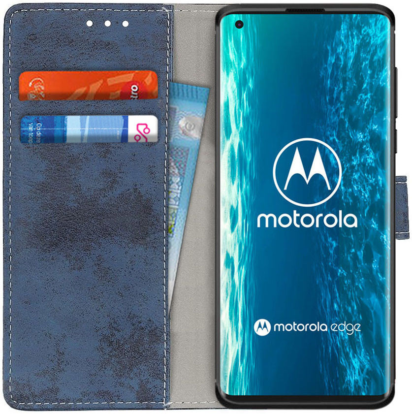 Motorola Edge Retro Portemonnee Hoesje Blauw afbeelding 1