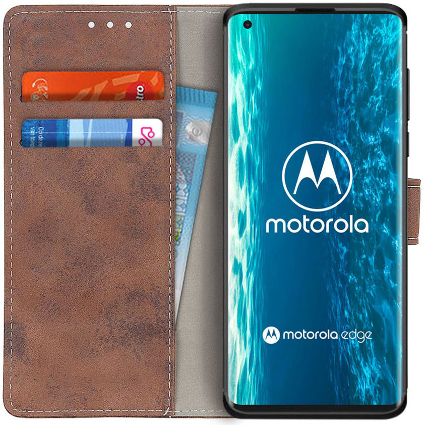 Motorola Edge Retro Portemonnee Hoesje Bruin afbeelding 1
