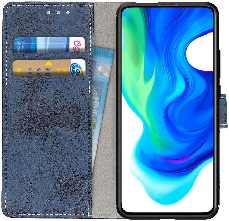 Xiaomi Poco F2 Pro Retro stijl Portemonnee Hoesje Blauw afbeelding 1