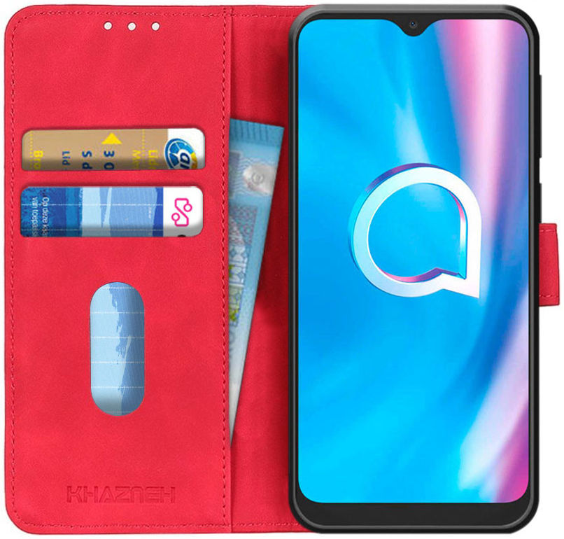 KHAZNEH Alcatel 1SE (2020) Hoesje Retro Wallet Book Case Rood afbeelding 1