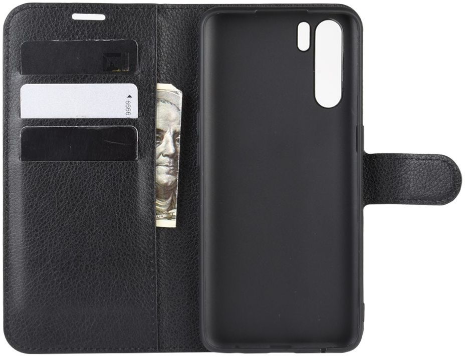 Oppo A91 Litchi Skin Leren Portemonnee Hoesje Zwart afbeelding 4