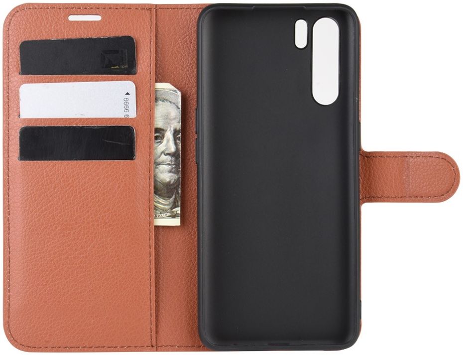 Oppo A91 Litchi Skin Leren Portemonnee Hoesje Bruin afbeelding 3